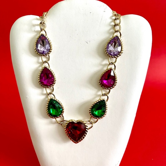 Costume Necklace multi colour hearts Vintage look - Picture 1 of 2